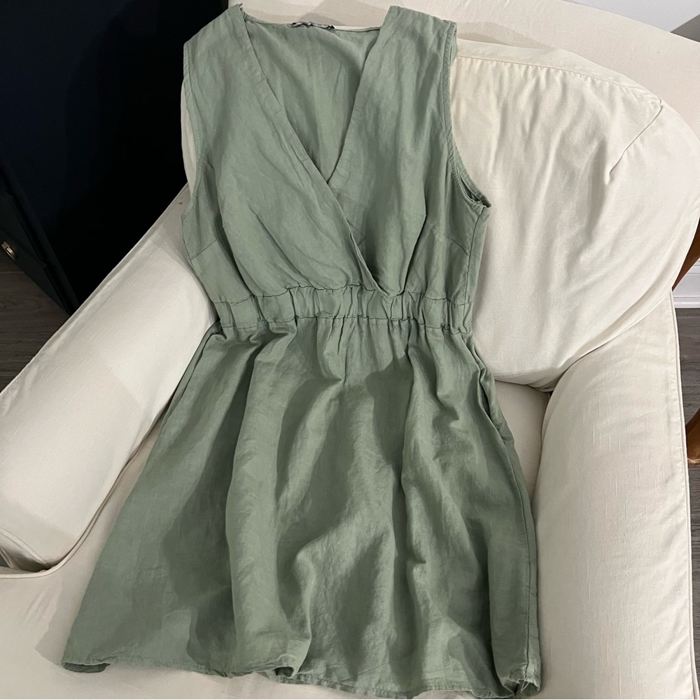 Francesca Bettini Made in Italy Sleeveless V-Neck Linen/Cotton Blend Dress - Picture 2 of 9